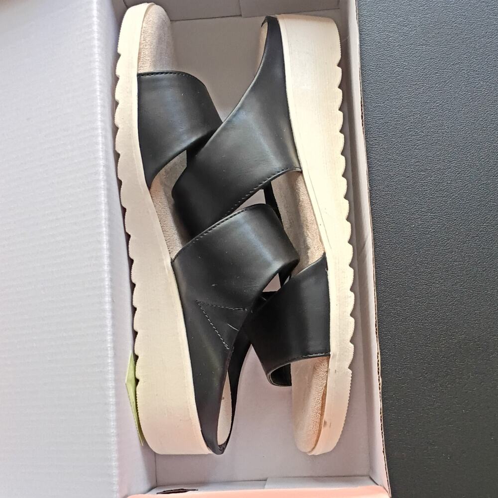 Kensie Women's Black/Beige Leather Logo Slide Slip-On Sandals Size 8